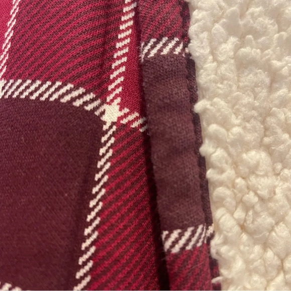 LL Bean Jacket Womens MP Red Plaid Sherpa Lined Open Pocket Collared Heavyweight - Picture 7 of 7